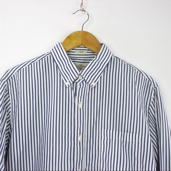Men’s J CREW Slim Fit White Blue Striped Cotton Button Down Shirt - Picture 3 of 6